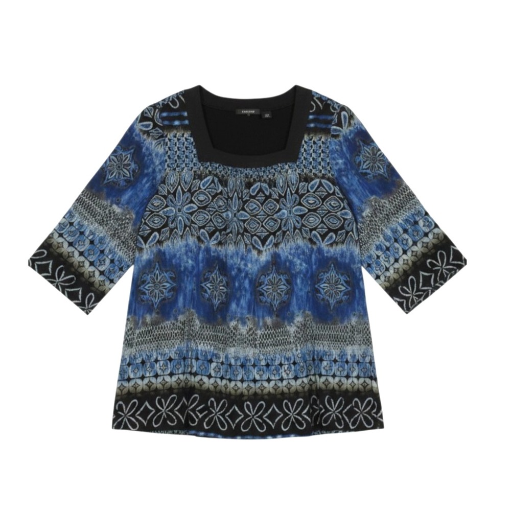 MAGGIE BARNS Black/Blue TRAVEL KNIT Square Neck 3/4 SLEEVE Blouse/Top 1X 18/20